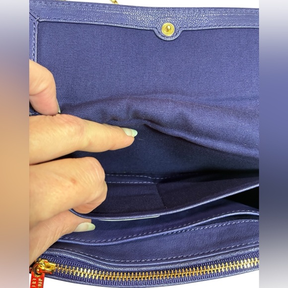 Stuart Weitzman Purple Leather Purse, Chain Wallet, Magnetic Button Closure, EUC - Picture 7 of 15